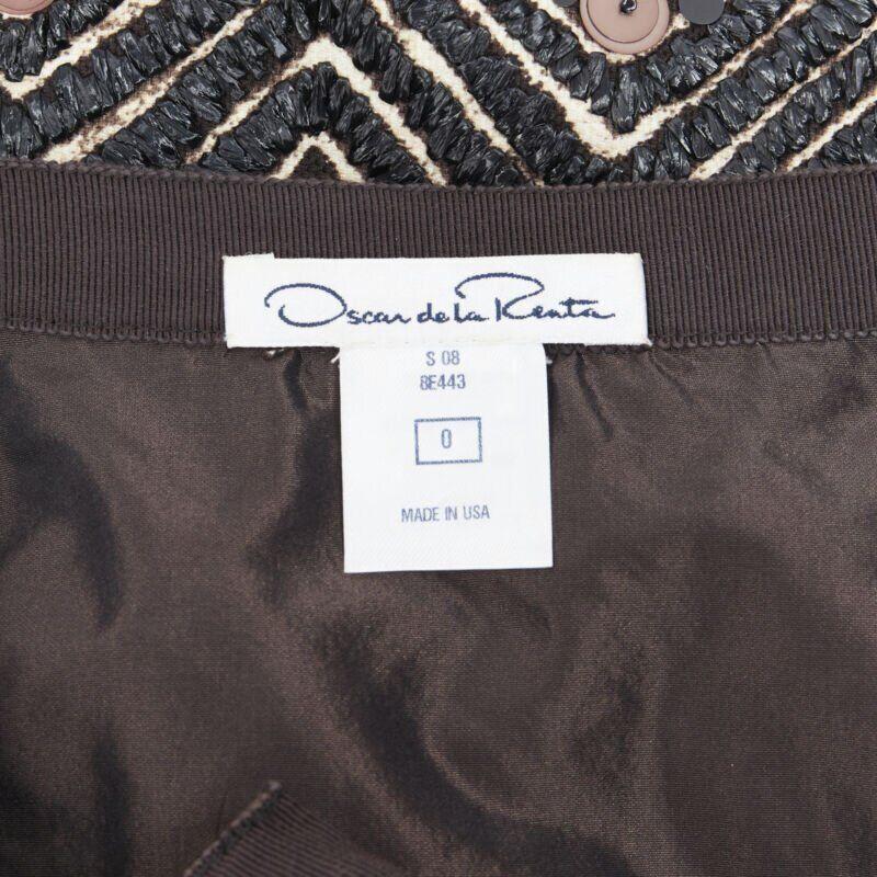 OSCAR DE LA RENTA 2008 brown raffia sequins embellished jacquard skirt US0 24