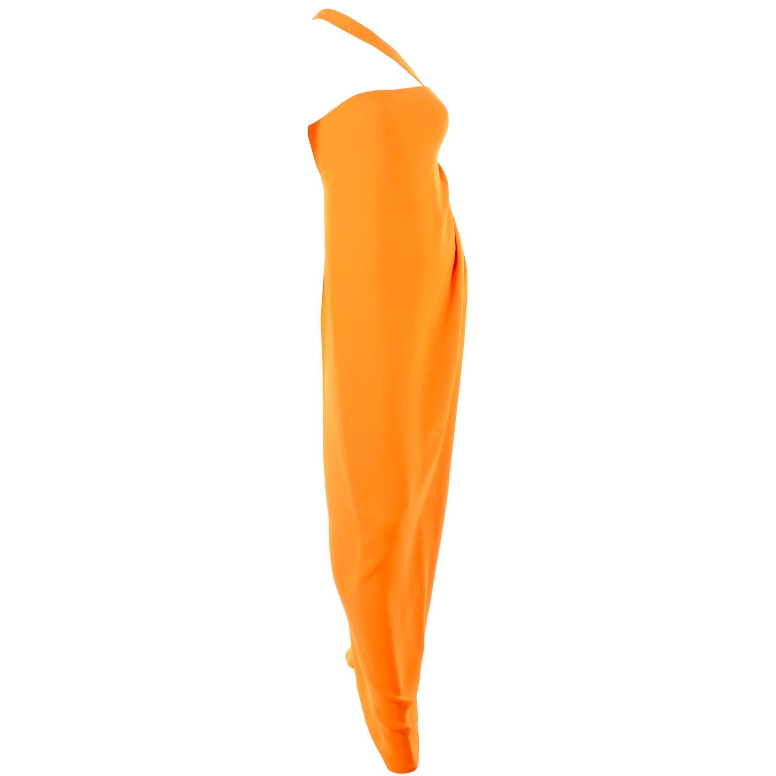 Oscar de la Renta 2008 Orange Silk Jersey Grecian Style Dress W Asymmetric strap In Excellent Condition In Portland, OR