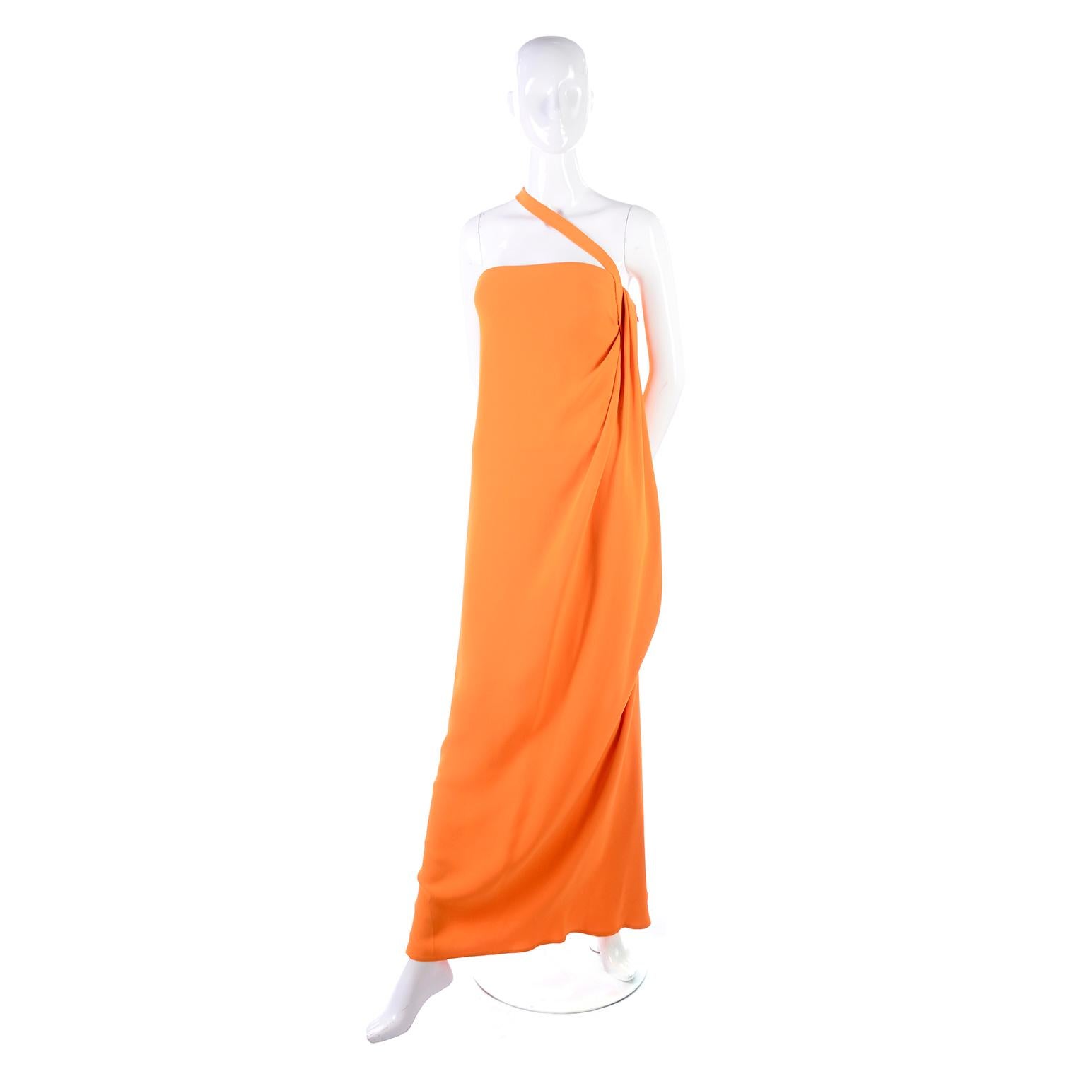 Women's or Men's Oscar de la Renta 2008 Orange Silk Jersey Grecian Style Dress W Asymmetric strap