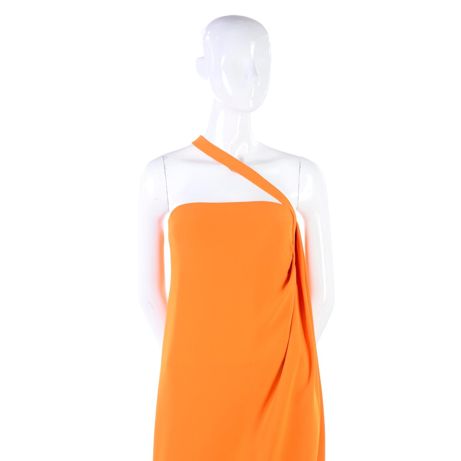 Oscar de la Renta 2008 Orange Silk Jersey Grecian Style Dress W Asymmetric strap 2