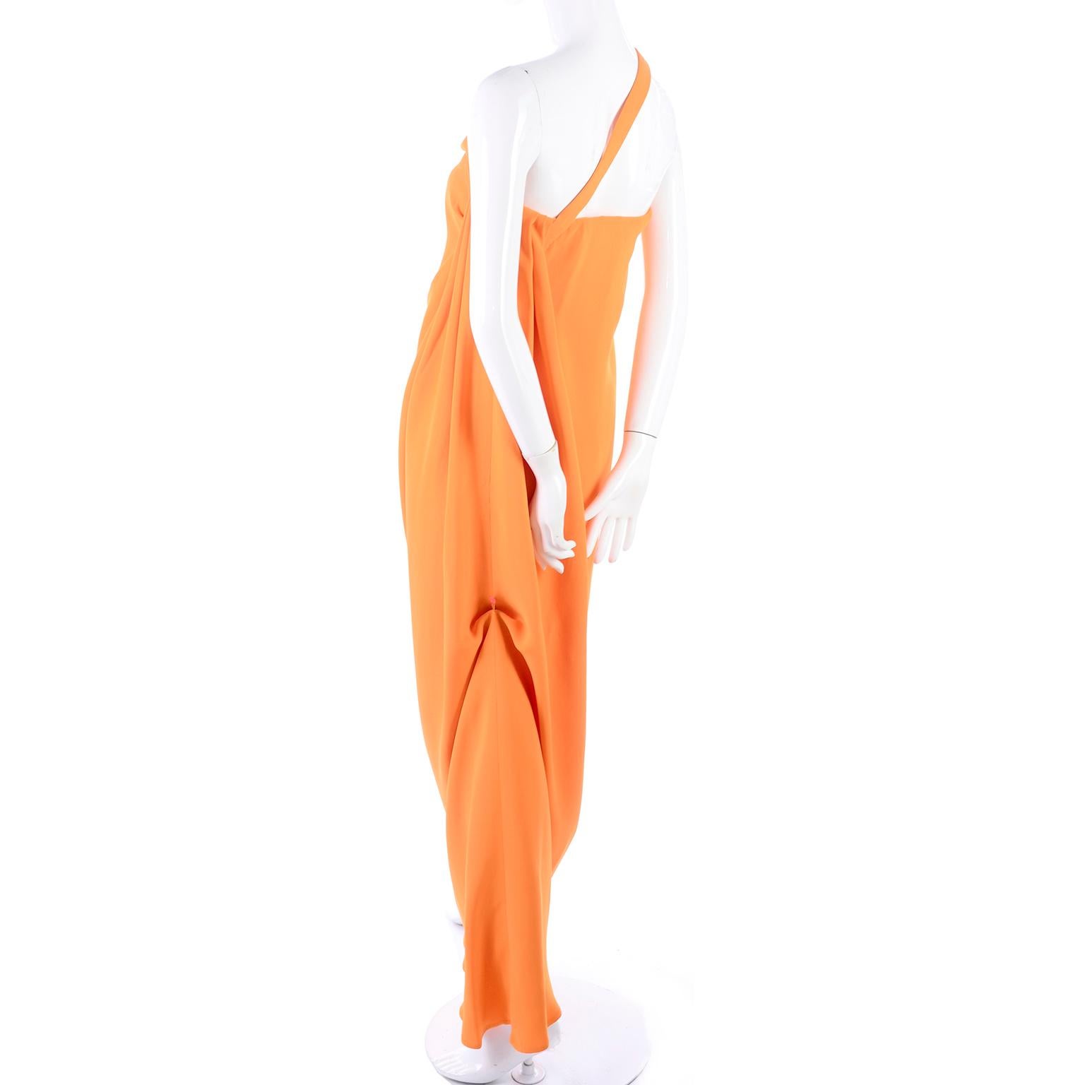 Oscar de la Renta 2008 Orange Silk Jersey Grecian Style Dress W Asymmetric strap 3