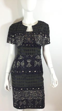 Oscar de la Renta 2008 Raffia Dress & Bolero with Bead, Sequin Embellishing