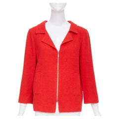 OSCAR DE LA RENTA 2008 red wool tweed gold zip open collar jacket US14 3XL