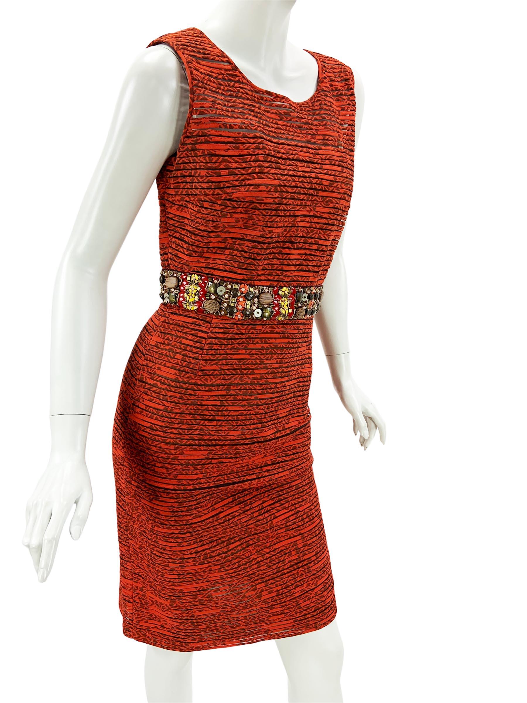 Oscar de la Renta 2009 Collection Silk Brick Red Embellished Coat + Dress US 6 4 For Sale 6
