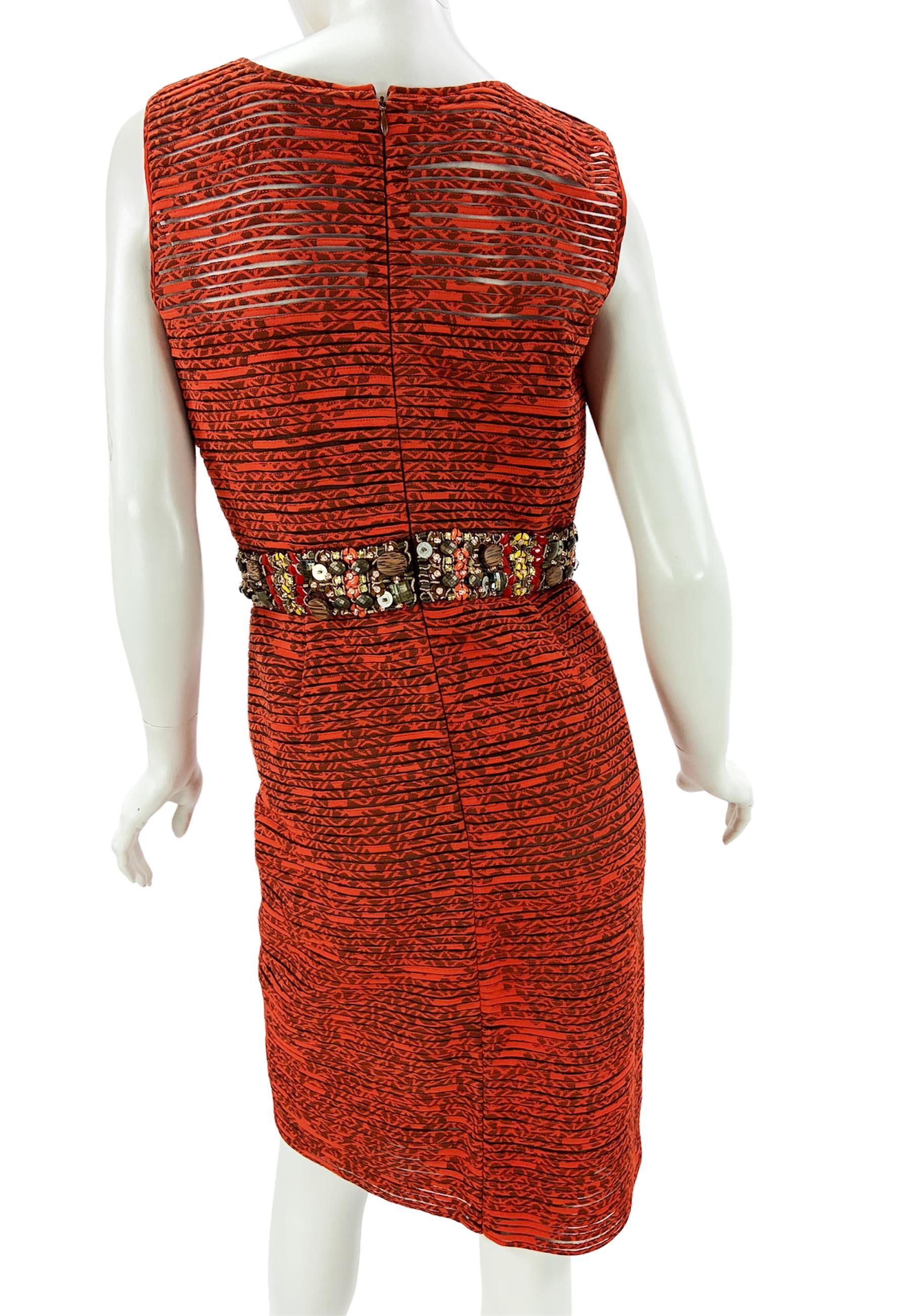 Oscar de la Renta 2009 Collection Silk Brick Red Embellished Coat + Dress US 6 4 For Sale 7