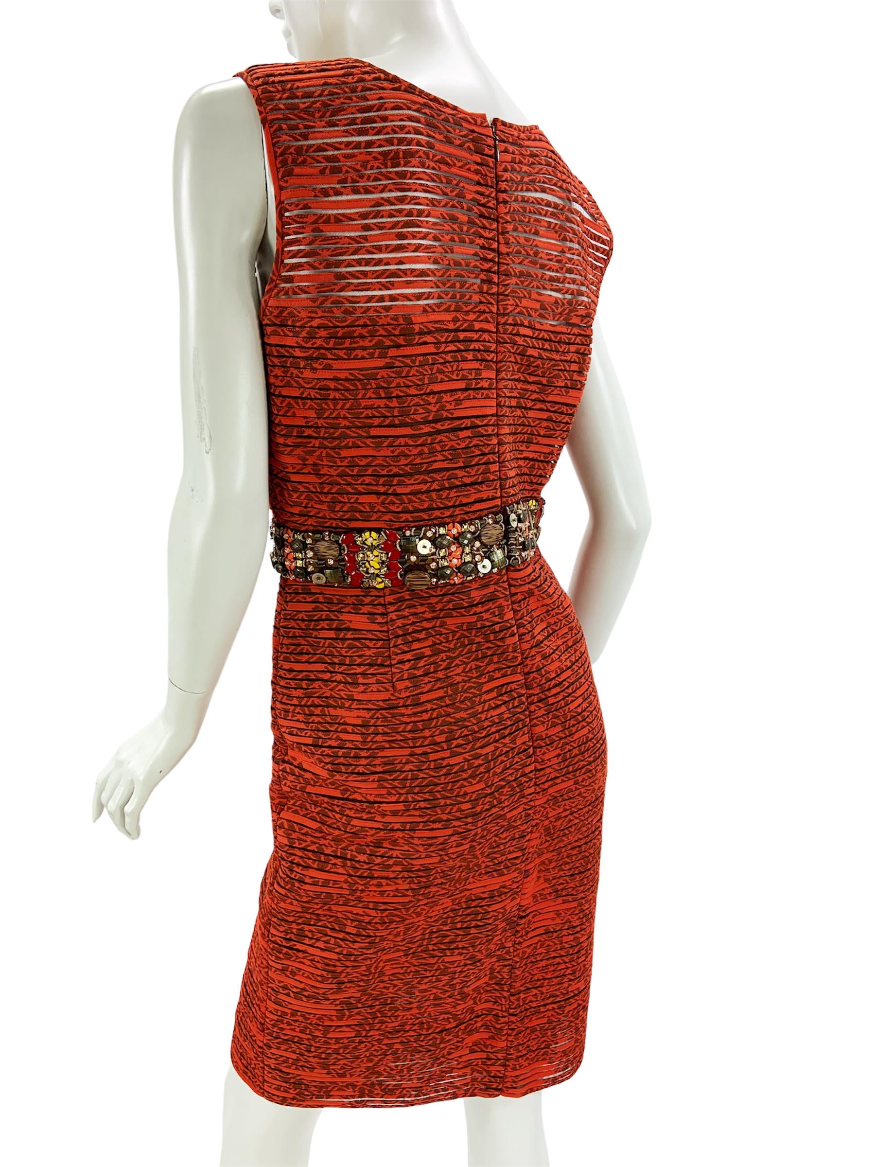 Oscar de la Renta 2009 Collection Silk Brick Red Embellished Coat + Dress US 6 4 For Sale 8