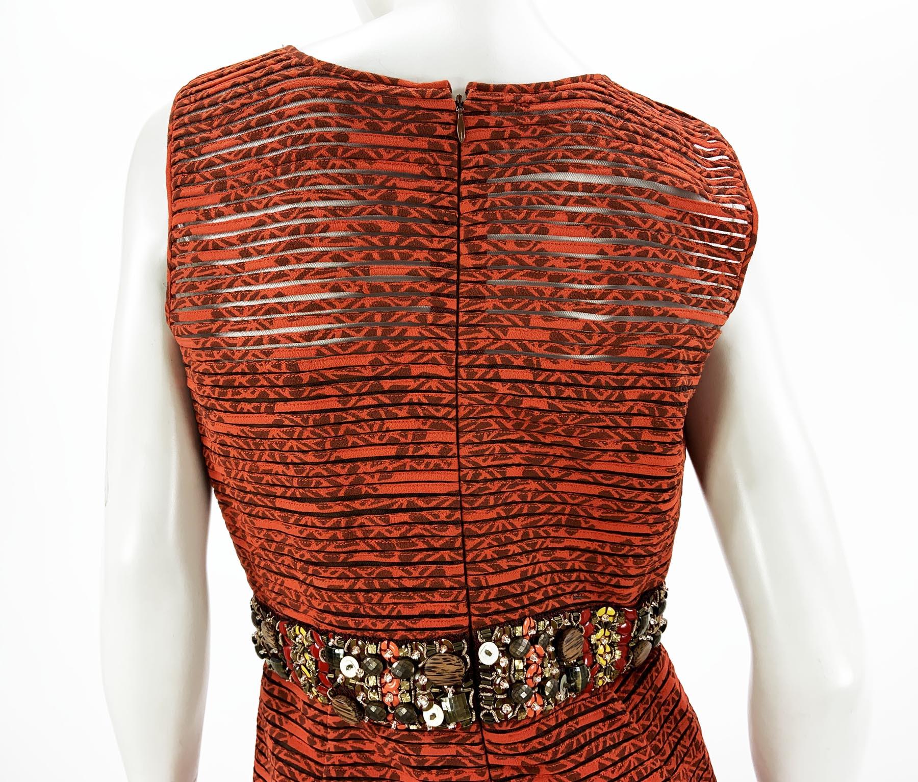 Oscar de la Renta 2009 Collection Silk Brick Red Embellished Coat + Dress US 6 4 For Sale 13