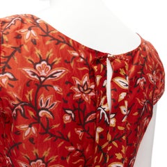 Oscar De La Renta 2010 100% seta rosso, manica a cappuccio floreale con buco nella serratura US0 XS