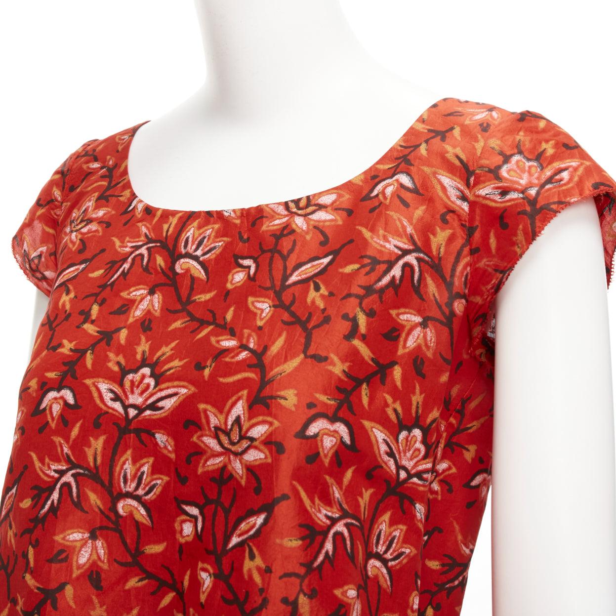 OSCAR DE LA RENTA 2010 100% silk red floral cap sleeve keyhole back top US0 XS For Sale 4