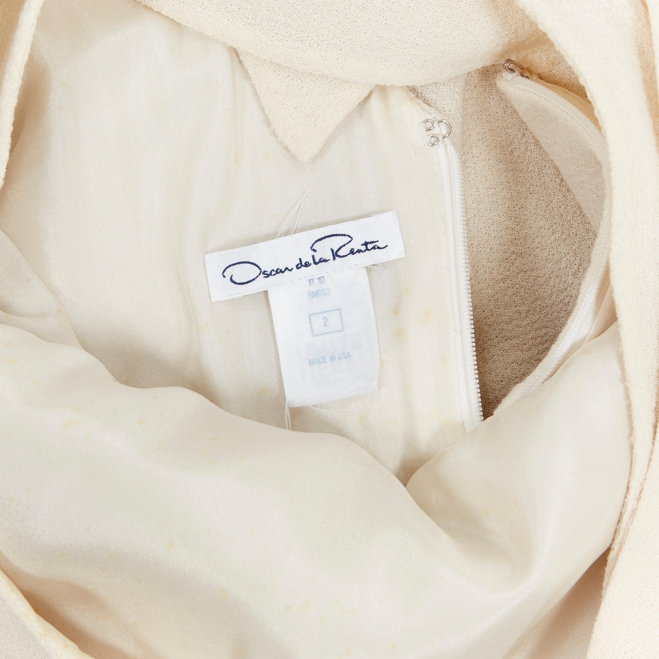 OSCAR DE LA RENTA 2010 beige wool crepe cross strap back bubble hem dress US2 7