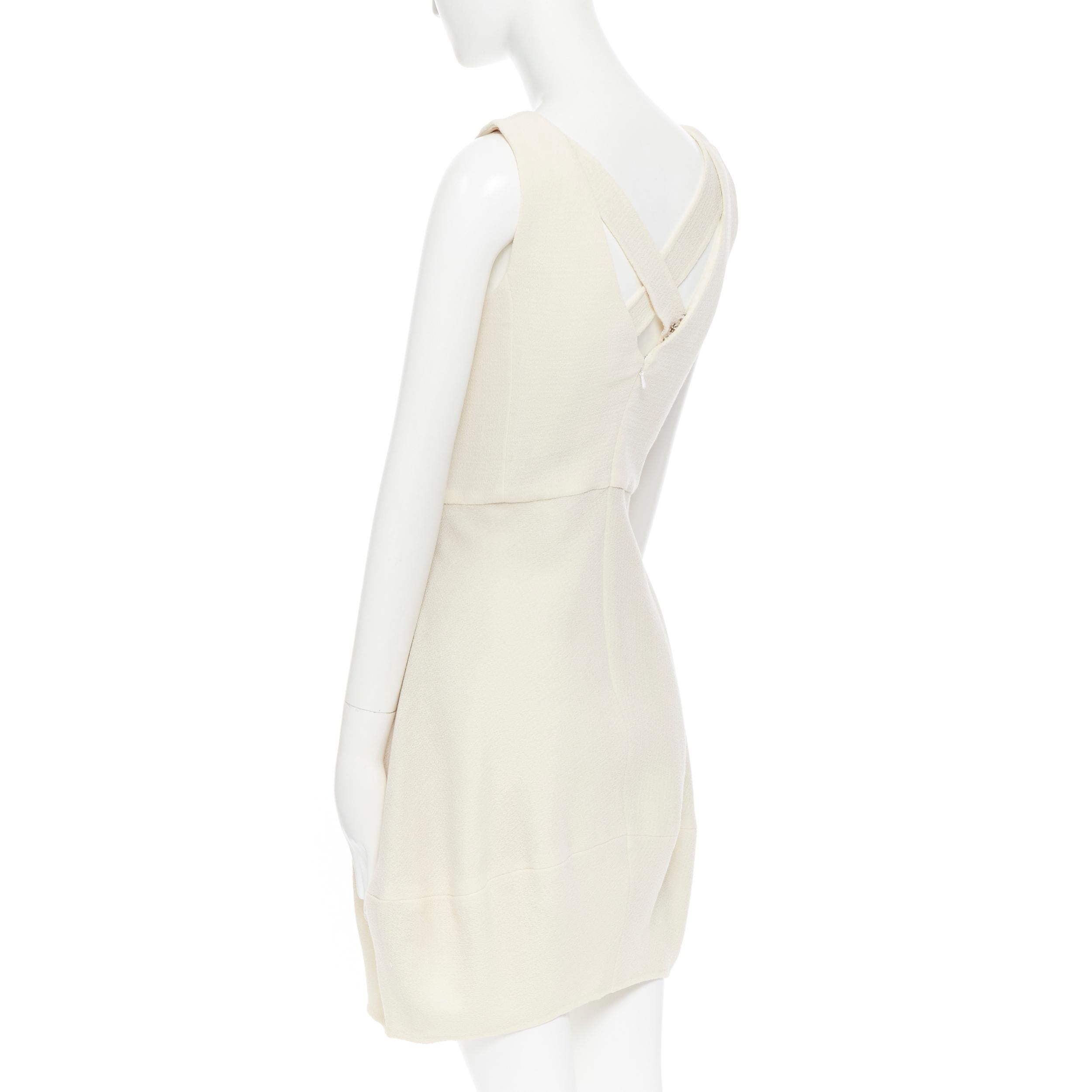 OSCAR DE LA RENTA 2010 beige wool crepe cross strap back bubble hem dress US2 3