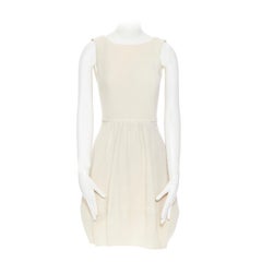OSCAR DE LA RENTA 2010 beige wool crepe cross strap back bubble hem dress US2