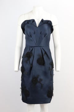 Oscar De La Renta 2011 Strapless Silk Blend Midi Dress Uk 6