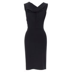 OSCAR DE LA RENTA 2012 black wool crepe origami draped sheath dress US0 XS