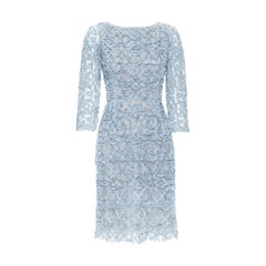 OSCAR DE LA RENTA 2012 blue ribbon bead embellished cocktail dress US0 XS