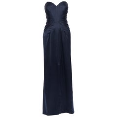 OSCAR DE LA RENTA 2012 navy blue silk sweetheart bustier strapless gown dress XS