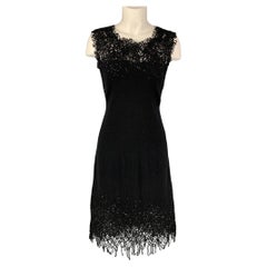 OSCAR DE LA RENTA 2012 Size M Black Virgin Wool Blend Sequined Cocktail Dress