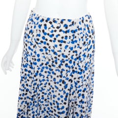 OSCAR DE LA RENTA 2014 100% silk blue abstract print midi skirt US0 XS
