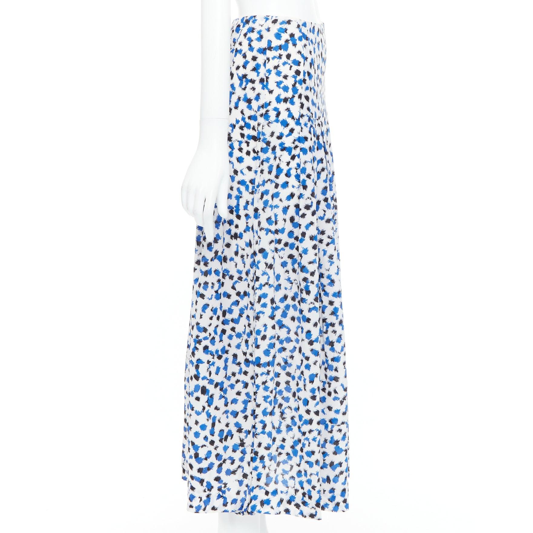 OSCAR DE LA RENTA 2014 100% soie bleu imprimé abstrait jupe midi US0 XS Pour femmes en vente