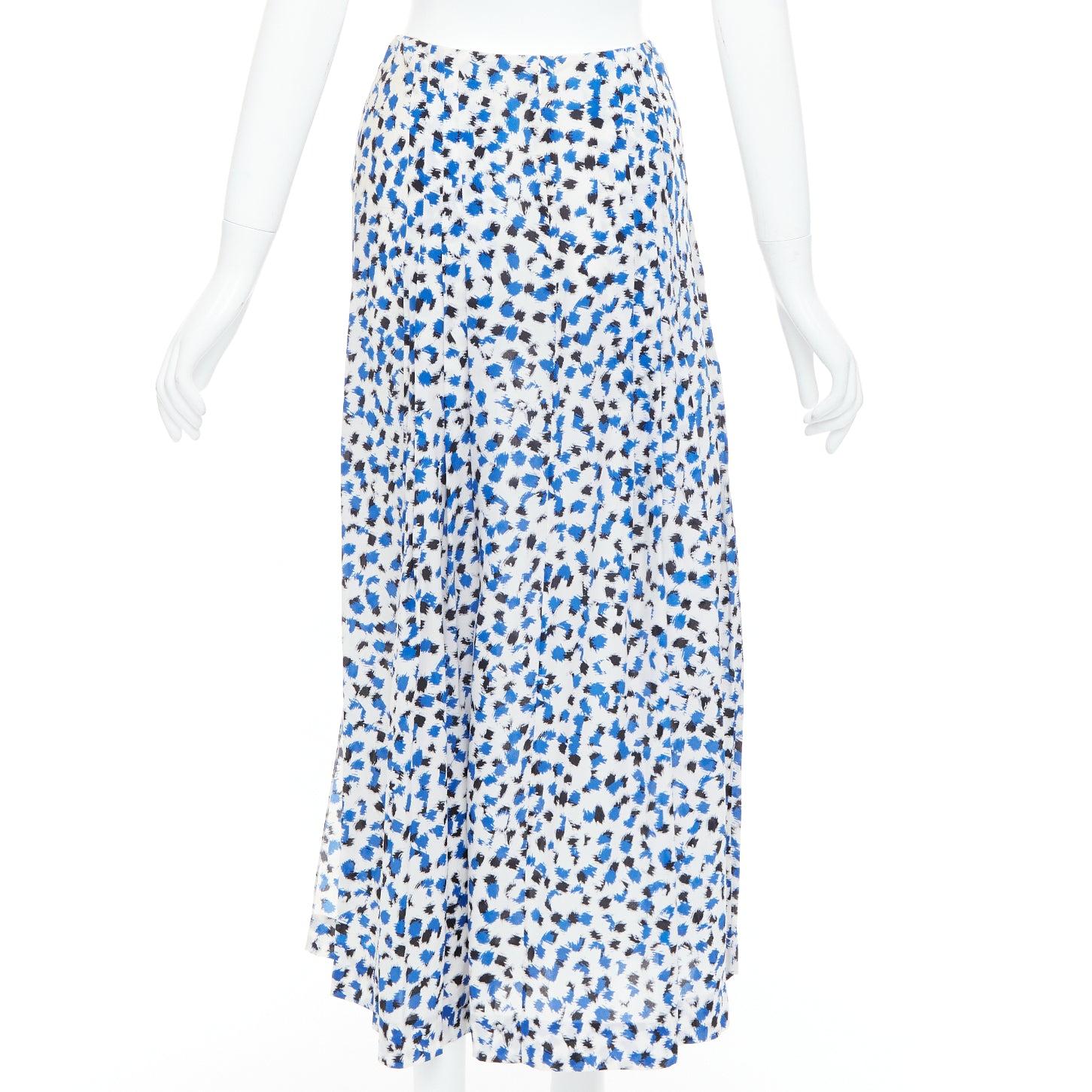OSCAR DE LA RENTA 2014 100% soie bleu imprimé abstrait jupe midi US0 XS en vente 1