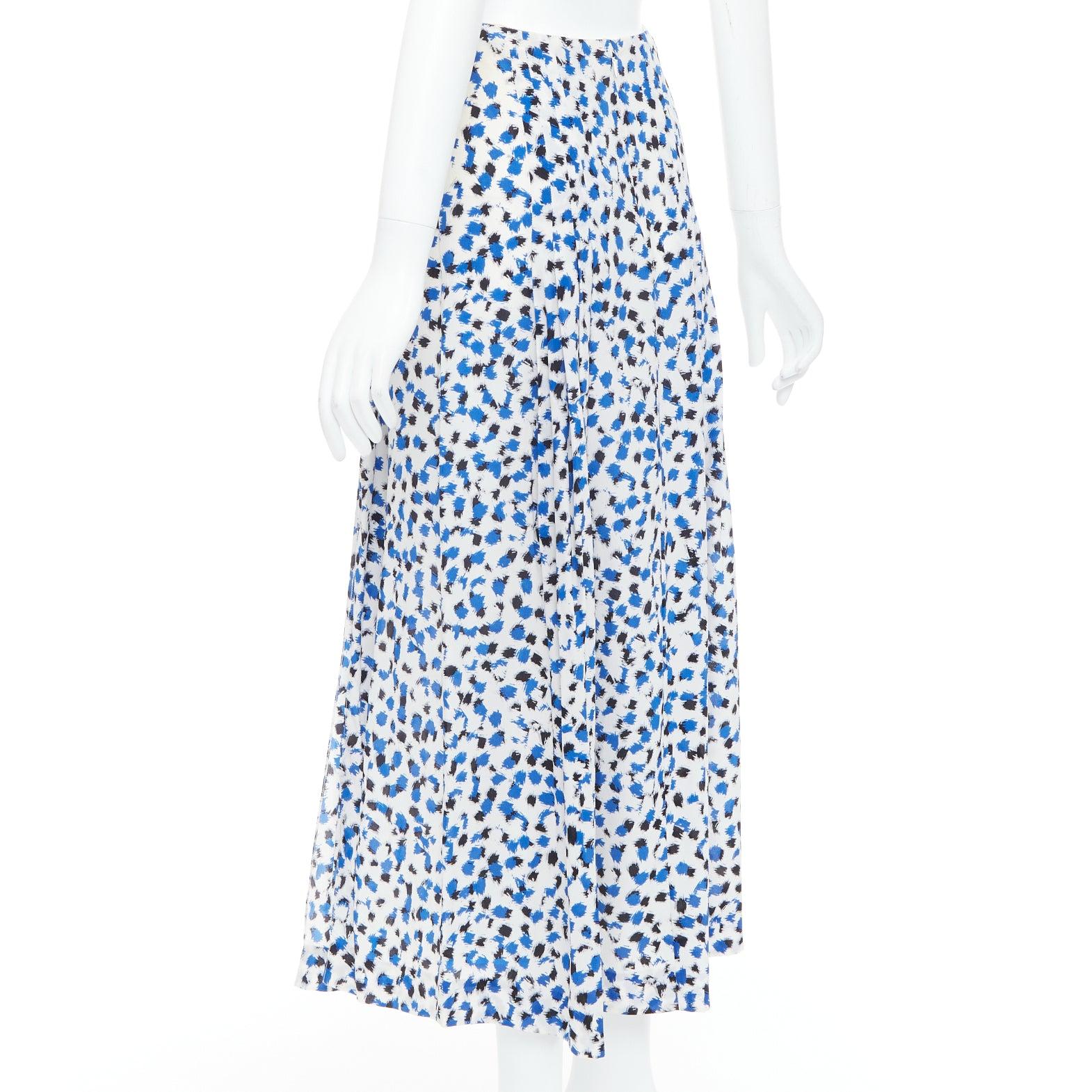 OSCAR DE LA RENTA 2014 100% soie bleu imprimé abstrait jupe midi US0 XS en vente 2