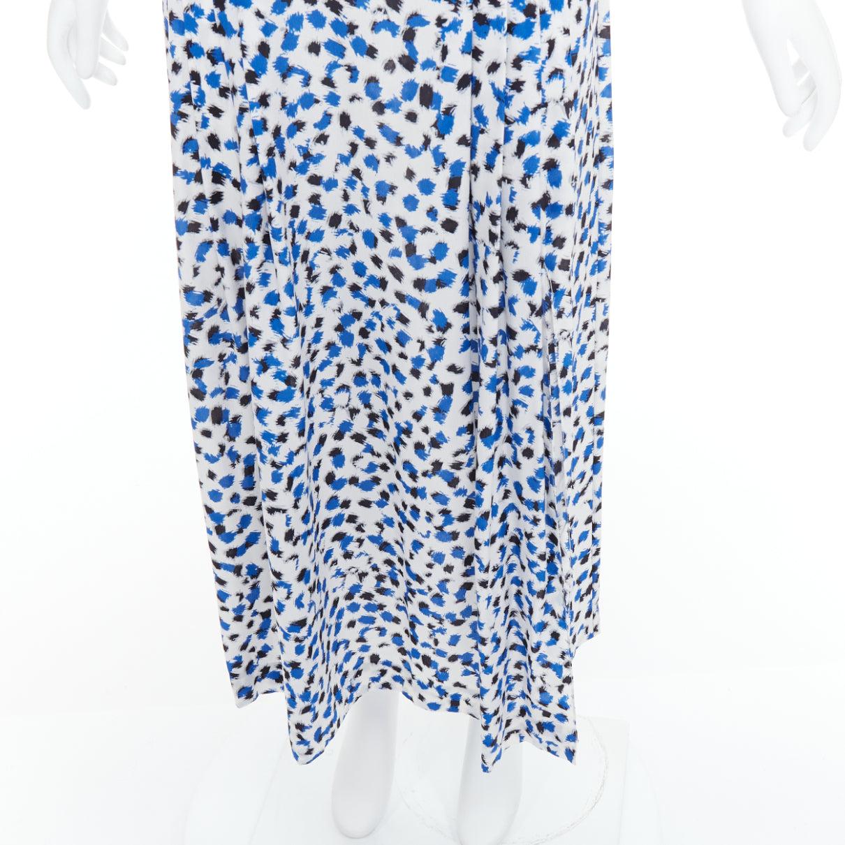 OSCAR DE LA RENTA 2014 100% soie bleu imprimé abstrait jupe midi US0 XS en vente 3