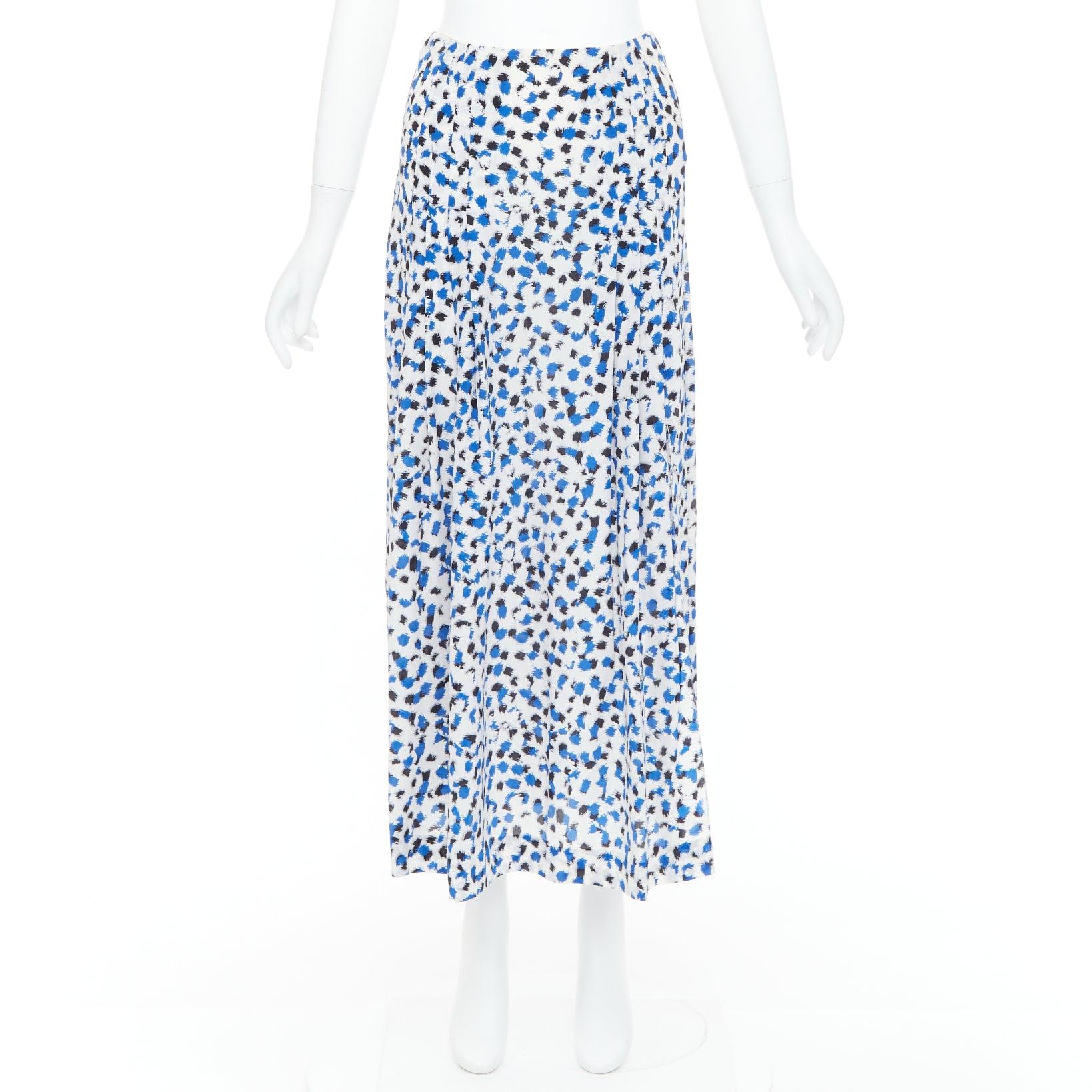 OSCAR DE LA RENTA 2014 100% soie bleu imprimé abstrait jupe midi US0 XS en vente 5