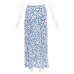 Oscar De La Renta 2014 gonna midi in 100% seta blu con stampa astratta US0 XS