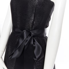 OSCAR DE LA RENTA 2014 black metallic silk blend corset bust belted jumpsuit US2