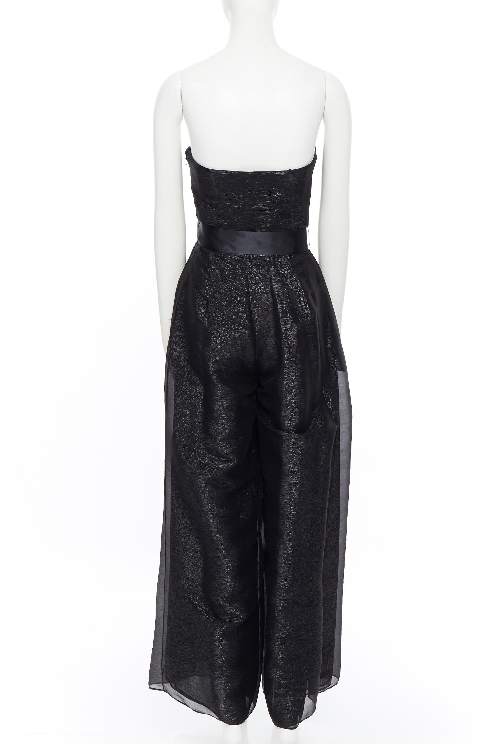 OSCAR DE LA RENTA 2014 black metallic silk blend corset bust belted jumpsuit US2 For Sale 1