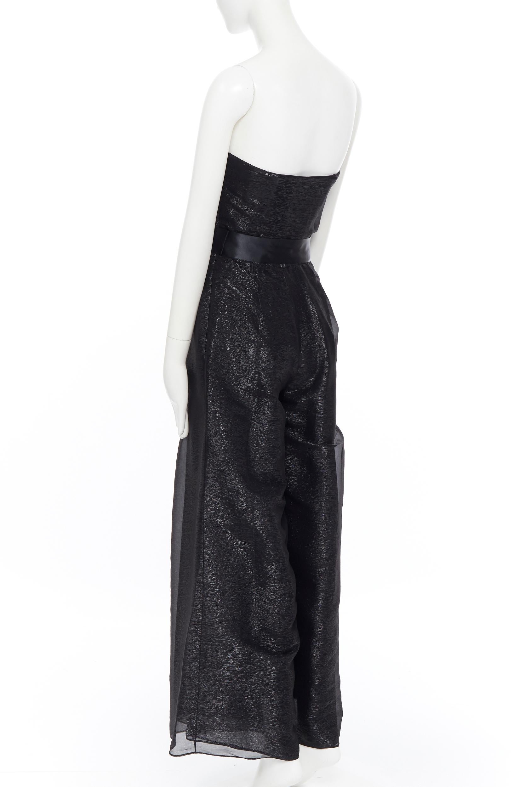 OSCAR DE LA RENTA 2014 black metallic silk blend corset bust belted jumpsuit US2 For Sale 2