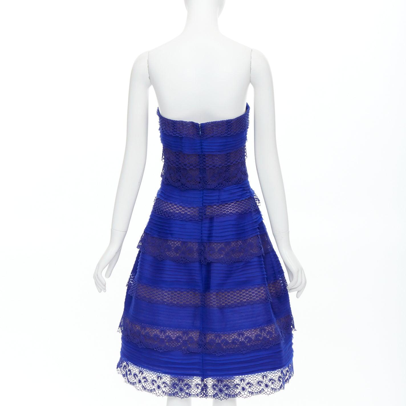 OSCAR DE LA RENTA 2014 blue lace trim overlay strapless cocktail dress US4 S 1