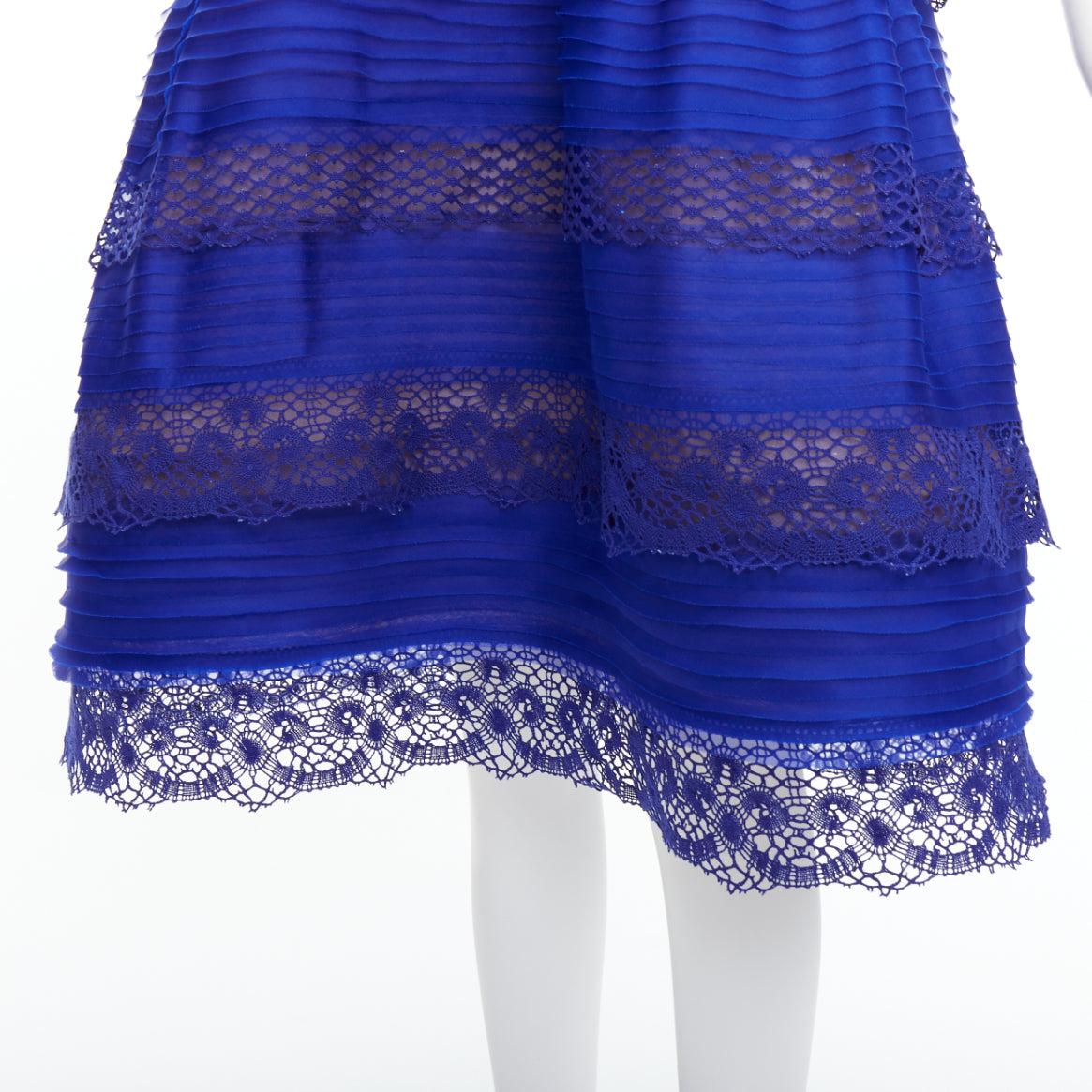 OSCAR DE LA RENTA 2014 blue lace trim overlay strapless cocktail dress US4 S 3