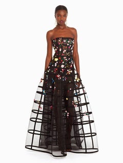 Iconic Oscar de la Renta 2015 Flower Embroidered Cage Corset Dress Gown US 8