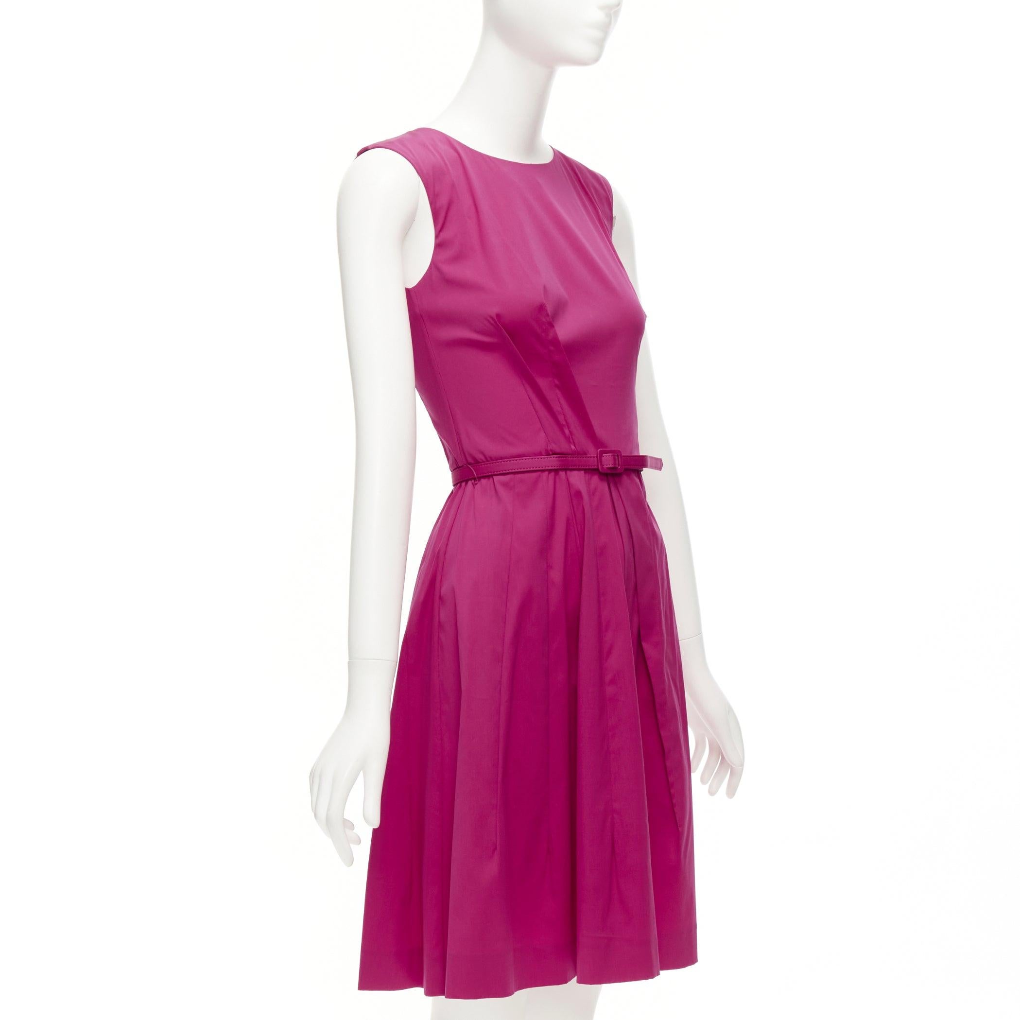 Women's OSCAR DE LA RENTA 2015 pink cotton asymmetric pleats knee shift dress US0 XS For Sale