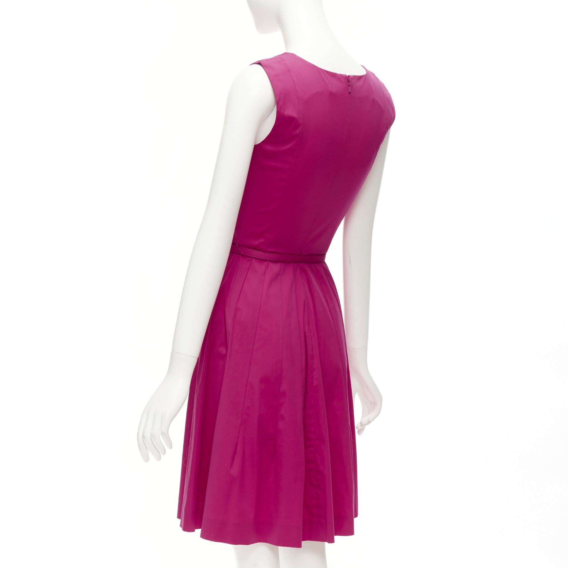 OSCAR DE LA RENTA 2015 pink cotton asymmetric pleats knee shift dress US0 XS 2