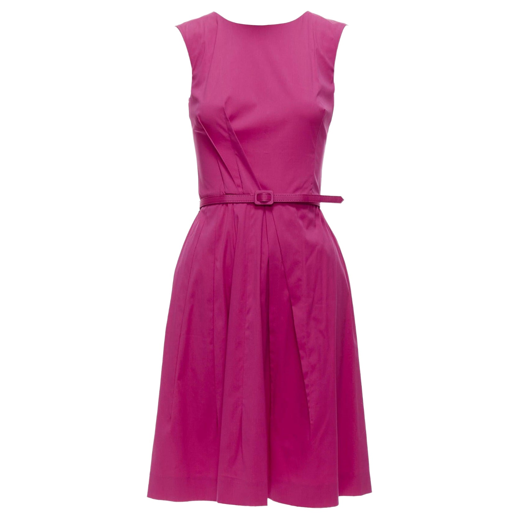 OSCAR DE LA RENTA 2015 pink cotton asymmetric pleats knee shift dress US0 XS