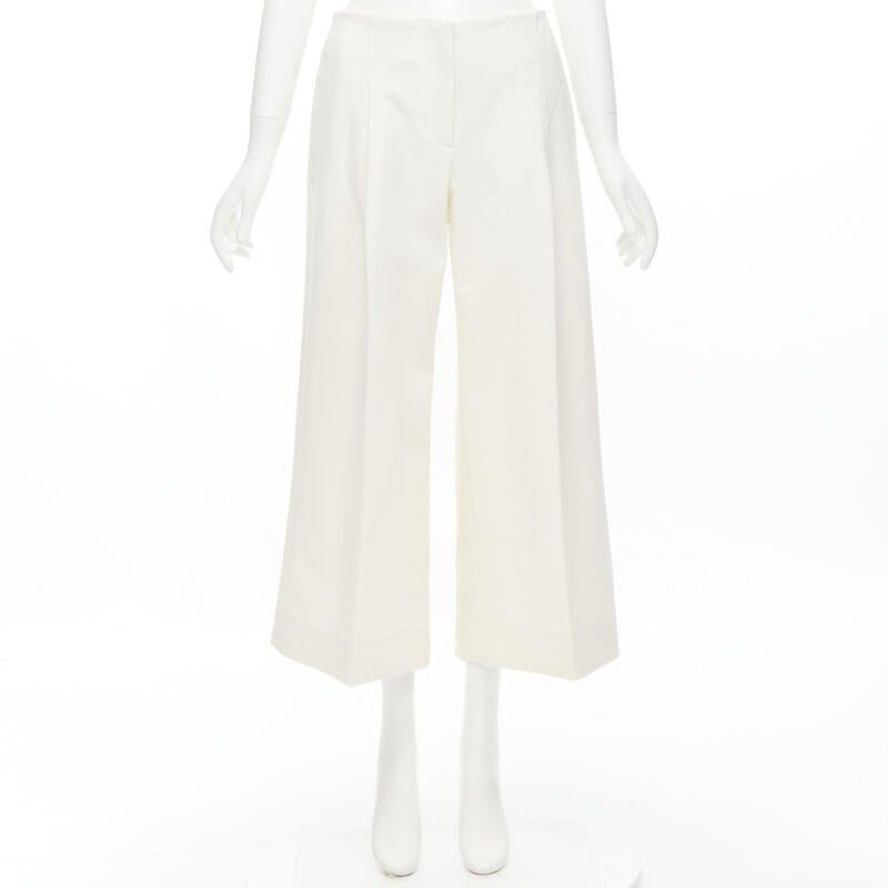 OSCAR DE LA RENTA 2015 virgin wool crepe cream pleated wide pants US2 XS For Sale 6