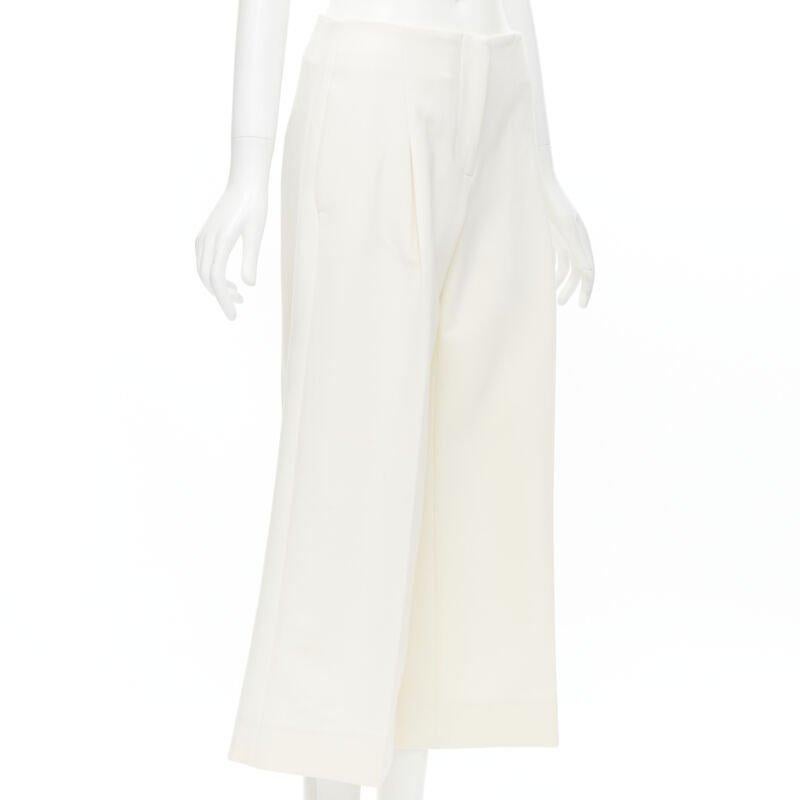 Gray OSCAR DE LA RENTA 2015 virgin wool crepe cream pleated wide pants US2 XS For Sale