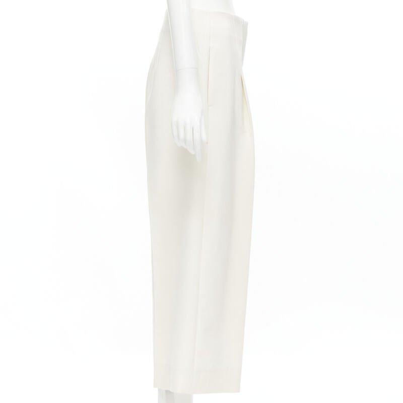 Women's OSCAR DE LA RENTA 2015 virgin wool crepe cream pleated wide pants US2 XS For Sale