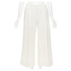 OSCAR DE LA RENTA 2015 virgin wool crepe cream pleated wide pants US2 XS