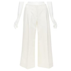 OSCAR DE LA RENTA 2015 virgin wool crepe cream pleated wide pants US2 XS