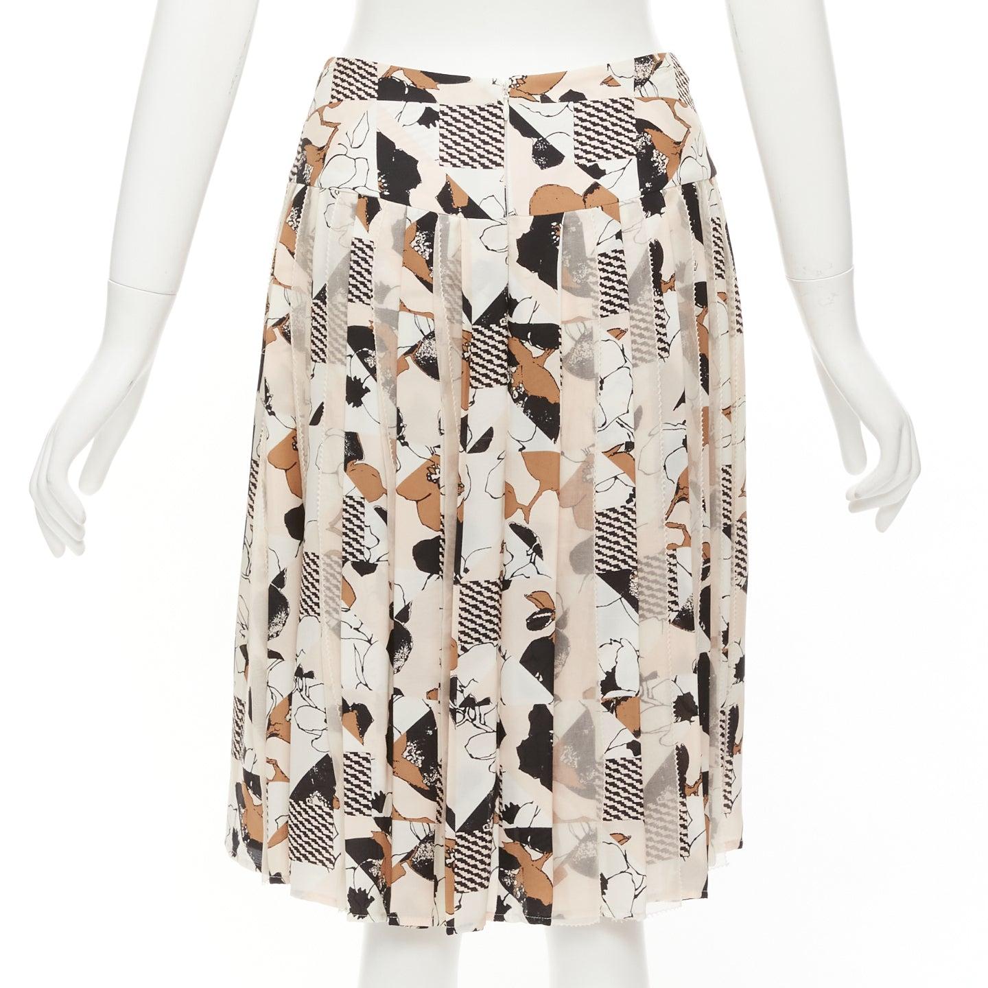 OSCAR DE LA RENTA 2016 black pink geometric floral print pleated skirt US0 XS For Sale 1