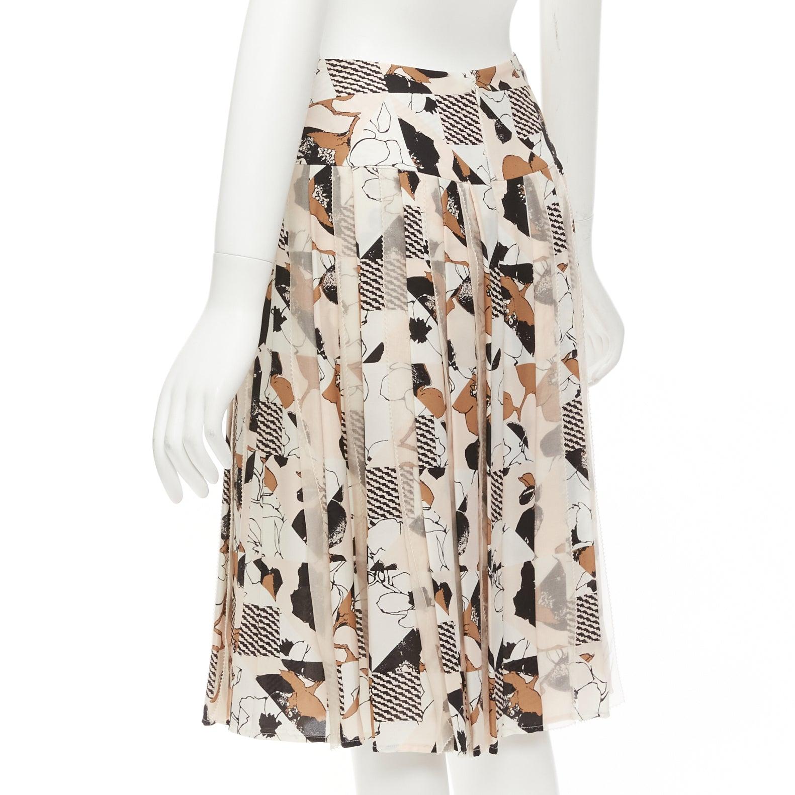 OSCAR DE LA RENTA 2016 black pink geometric floral print pleated skirt US0 XS For Sale 2