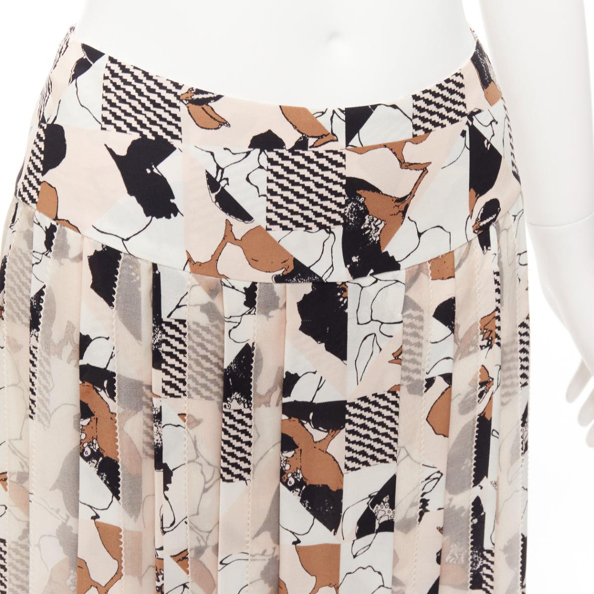 OSCAR DE LA RENTA 2016 black pink geometric floral print pleated skirt US0 XS For Sale 3