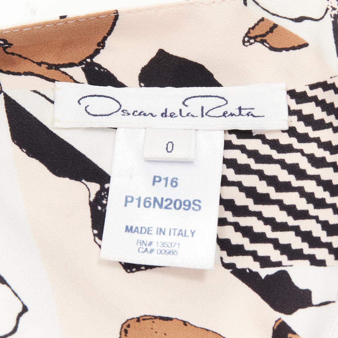 OSCAR DE LA RENTA 2016 black pink geometric floral print pleated skirt US0 XS For Sale 5