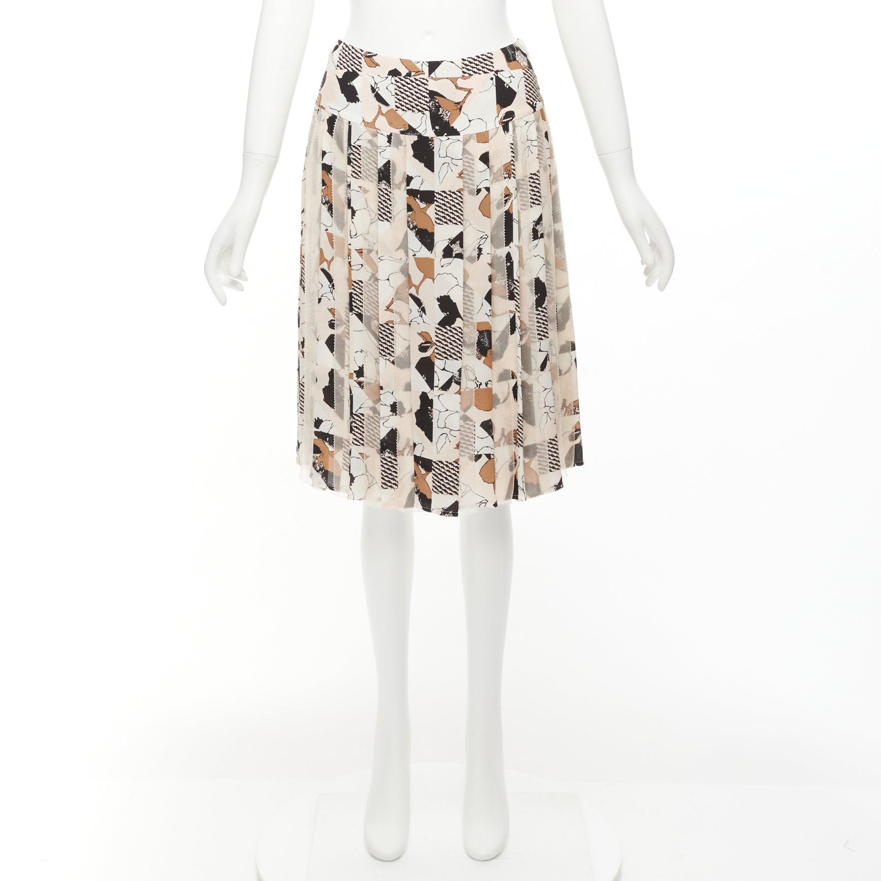 OSCAR DE LA RENTA 2016 black pink geometric floral print pleated skirt US0 XS For Sale 5