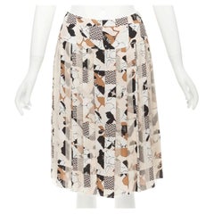 OSCAR DE LA RENTA 2016 black pink geometric floral print pleated skirt US0 XS