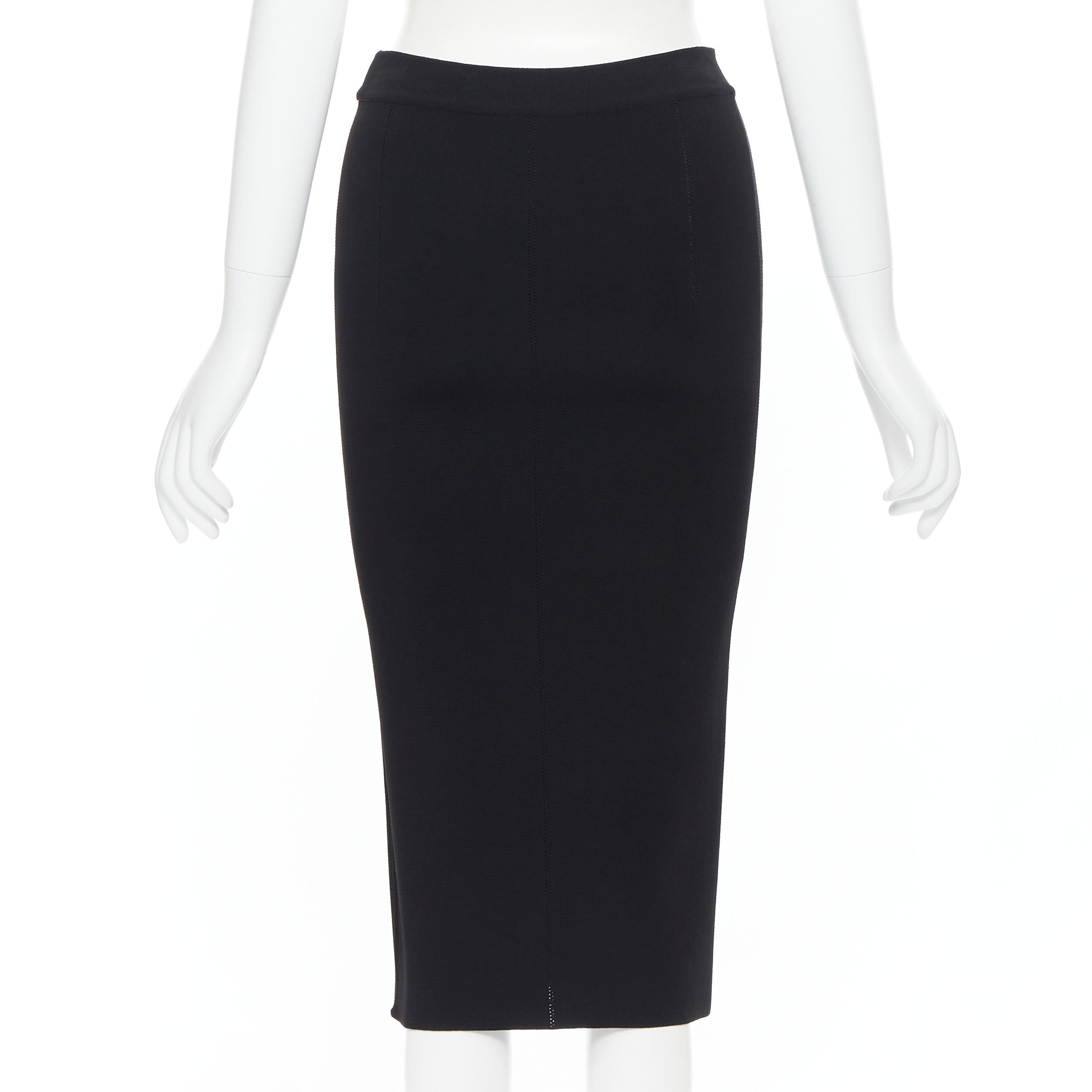 Women's OSCAR DE LA RENTA 2016 black viscose knit knee length bodycon pencil skirt XS For Sale
