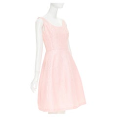 OSCAR DE LA RENTA 2016 pink cotton silk floral cloque fit flare dress US6 M